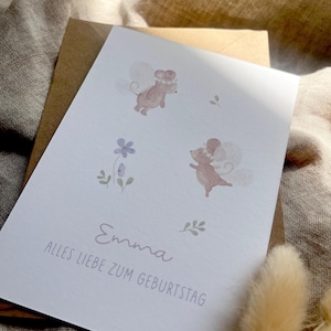Personalisierte Karte "Feen Mäuse" mit Wunschtext und Namen / Geburtstag / Einladung / Minikarte / Postkarte / Klappkarte