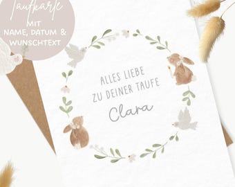 Tarjeta de bautismo personalizada "Conejo" / Tarjeta para Primera Comunión, Confirmación, Bendición / Tarjeta de bautismo / Regalo de bautismo / Niña Niño