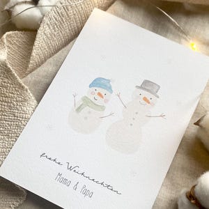 Personalisierte Weihnachtskarte "Schneemänner" / Weihnachtsgeschenk / Geschenkanhänger / Minikarte / Postkarte / Klappkarte / Sticker