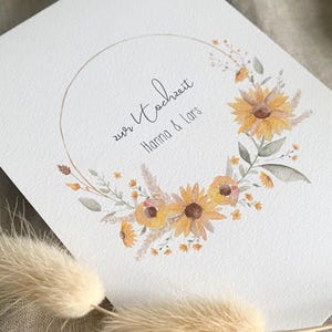 Personalisierte Karte "Sonnenblume" mit Wunschtext und Namen / Hochzeit / Geburtstag / Postkarte / Klappkarte