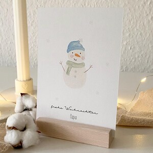 Personalisierte Weihnachtskarte "Schneemann" / Wunschtext und Name / Geschenkanhänger / Minikarte / Postkarte / Klappkarte / Sticker