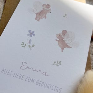 Personalisierte Karte "Feen Mäuse" mit Wunschtext und Namen / Geburtstag / Einladung / Minikarte / Postkarte / Klappkarte