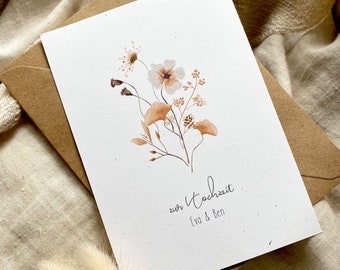 Personalisierte Karte "Blumenstrauß" mit Wunschtext und Namen / Hochzeit / Geburtstag / Valentinstag / Muttertag / Vatertag