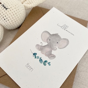 Personalisierte Geburtskarte Elefant mit Eukalyptus mit Wunschtext und Namen Bild 6