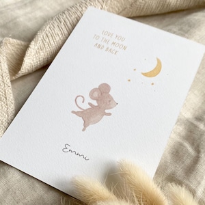 personalisierte Karte Mondmaus "love you to the moon and back" mit Namen