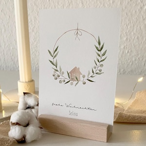 Personalisierte Weihnachtskarte "Weihnachtskranz" / Wunschtext und Name / Geschenkanhänger / Minikarte / Postkarte / Klappkarte / Sticker