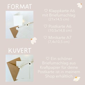 Puede incluir: Una presentaci&oacute;n de productos que muestra tres formatos de papel: una tarjeta plegada A6 con sobre de 21x14,5 cm, una postal A6 de 10,5x14,8 cm y una minitarjeta A7 de 7,4x10,5 cm, junto a un sobre de papel kraft para tarjetas postales.