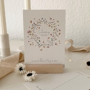 Immerwährender Geburtstagskalender / auswählbar mit motivierenden Sprüchen die Mut machen / mit schönem Holzständer/zarte Aquarellblumen/A6
