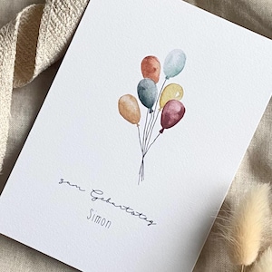 Personalisierte Glückwunschkarte "Luftballons" mit Wunschtext und Namen / Geburtstag / Postkarte / Klappkarte