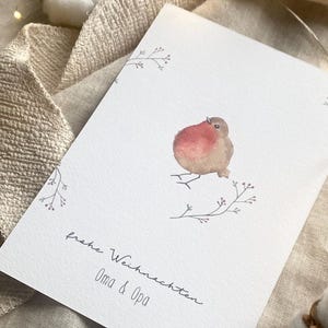Personalisierte Weihnachtskarte "Rotkehlchen" / Weihnachtsgeschenk / Geschenkanhänger / Minikarte / Postkarte / Klappkarte / Sticker