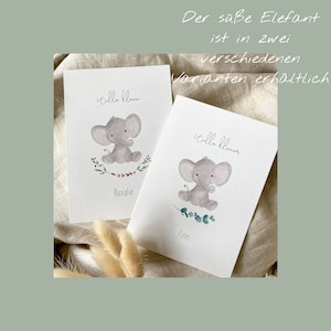 Personalisierte Geburtskarte Elefant mit Eukalyptus mit Wunschtext und Namen Bild 8