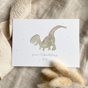 Personalisierte Karte "Dino Tyrannosaurus Rex" mit Wunschtext und Namen / Geburtstag / Einladung / Minikarte / Postkarte / Klappkarte