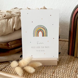 Personalisierte Karte "Regenbogen grün" mit Wunschtext / Name und Datum / Taufe / Segnung / Erstkommunion / Konfirmation / Geburt / Firmung