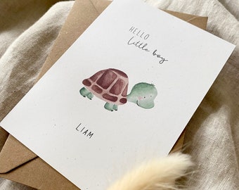 Personalisierte Karte "Schildkröte" mit Wunschtext und Namen / Geburt / Geburtstag / Schulanfang