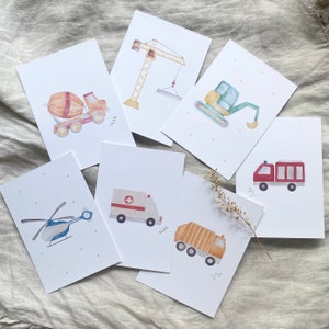 Postkartenset "Fahrzeuge" mit wundervollen Aquarellmotiven und liebevollen Sprüchen / 7er Set