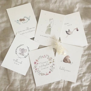 Postkartenset "Anfangszauber" zur Geburt, Schwangerschaft oder für wundervolle Mamas / Aquarellmotive mit liebevollen Sprüchen / 6er Set