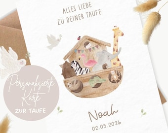 Personalisierte Taufkarte "Arche Noah" / mit Name und Datum / Glückwunschkarte für Taufe, Kommunion, Konfirmation, Jugendweihe