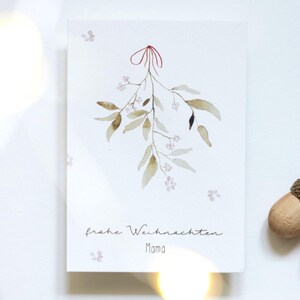Personalisierte Weihnachtskarte "Mistelzweig" / Wunschtext und Name / Geschenkanhänger / Minikarte / Postkarte / Klappkarte / Sticker