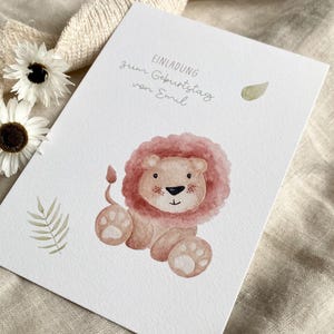 Personalisierte Karte "Löwe" mit Wunschtext und Namen / Geburtstag / Einladung / Minikarte / Postkarte / Klappkarte / Set