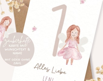 Tarjeta de cumpleaños personalizada con diseño de hadas, nombre y edad / Tarjeta de cumpleaños / Regalo para niñas y niños / Regalo de primer cumpleaños / Regalo de cumpleaños