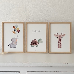 Personalized children's room poster "wild animals" with desired text or name / watercolor / A4