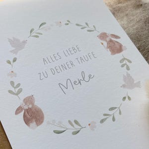 Personalisierte Karte mit Hasen zur Taufe / Segnung / Kommunion / Konfirmation / mit Wunschtext und Namen / Postkarte / Klappkarte