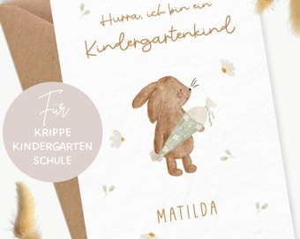 Personalisierte Karte "Hase Schultüte" mit Name / Schulanfang, Kindergartenstart, Krippenstart / Krippenkind, Kindergartenkind, Schulkind