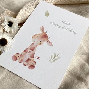 Personalisierte Karte "Giraffe" mit Wunschtext und Namen / Geburtstag / Einladung / Minikarte / Postkarte / Klappkarte / Set