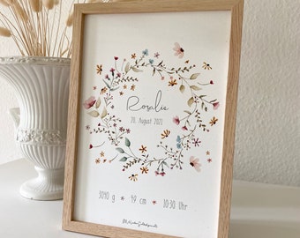 Poster "Wildblüten" mit Wunschtext und Namen / Hochzeit / Geburtsposter / Geschenk / Aquarell / A4