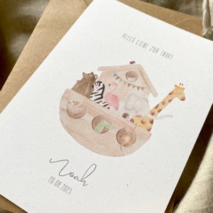 Personalized card "Noah's Ark" with name and date / for baptism / congratulations card