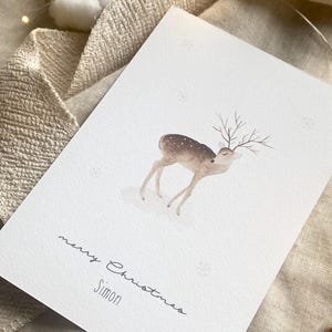 Personalisierte Weihnachtskarte "Reh" / Weihnachtsgeschenk / Geschenkanhänger / Minikarte / Postkarte / Klappkarte / Sticker