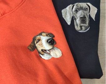 sweatshirt, Dog Embroidery, Pet embroidery, Custom Dog T-shirt, Embroidered pet face T-shirt, Personalized dog cat T-shirt, dog mom, dog dad