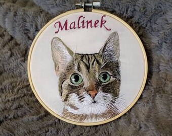 Hand embroidered portait of your pet! Memorial Cat portrait. Dog lovers gift cat, lovers gift. Dog portrait. (12cm)