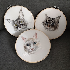 Hand embroidered portait of your pet! Cat portrait. Dog portrait. Custom portrait. Realistic Embroidery.  (30cm)