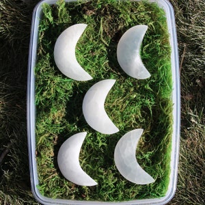 White Selenite Polished Small Moon A-E