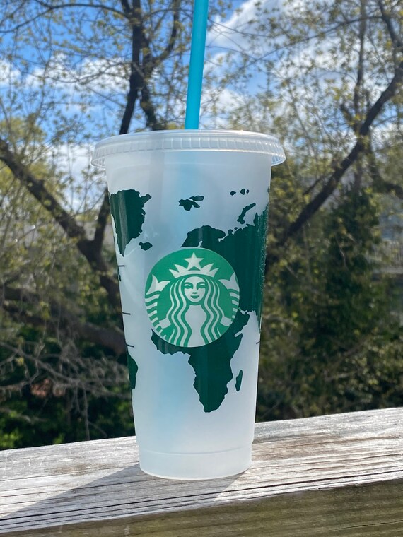 Earth Day Starbucks Cup / World Traveler cup / Globe Starbucks Etsy