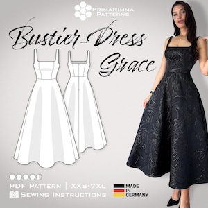 PDF Schnittmuster Abendkleid Grace | Bustier Kleid mit Korsage | Midi Rock | Größen XXS-7XL | Festliches Design für Frauen