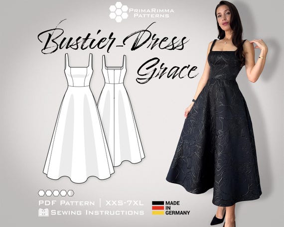 PDF Sewing Pattern Evening Dress Grace | Bustier Dress With Corset | Midi  Skirt | Sizes XXS-7XL | Elegant Design for Women - Etsy