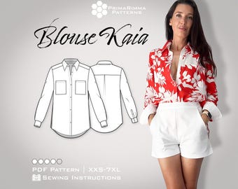 Sewing Pattern | Blouse Kaia | Shirt Blouse | Sizes XXS-7XL | E-Book | PDF Download | with Sewing Instructions
