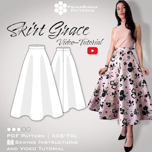 Sewing Pattern Skirt Grace | Elegant 1/2-Circle | Couture Skirt | Sizes XXS-7XL | with Sewing Tutorial | Instant PDF Download