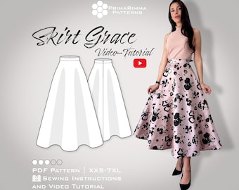 Sewing Pattern Skirt Grace | Elegant 1/2-Circle | Couture Skirt | Sizes XXS-7XL | with Sewing Tutorial | Instant PDF Download