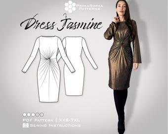 Dress Sewing Pattern Jasmine | PDF E-Book | Sizes XXS–7XL | Instant Download | Elegant Twist Knot Dress