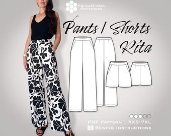 Sewing Pattern | Pants Rita | Shorts | Size XXS-7XL | E-Book | PDF Download | with illustrated sewing Instructions and linked Videos