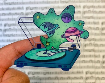 Space-Themed Record Player Sticker: Hand-Drawn Waterproof Vinyl Decal