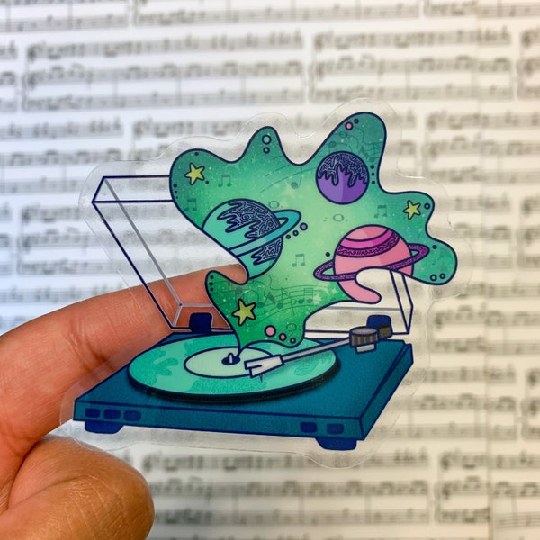 Clear Space-Themed Record Player Vinyl Sticker, Space-themed Sticker, Clear Sticker, Space Sticker, Record Player Sticker