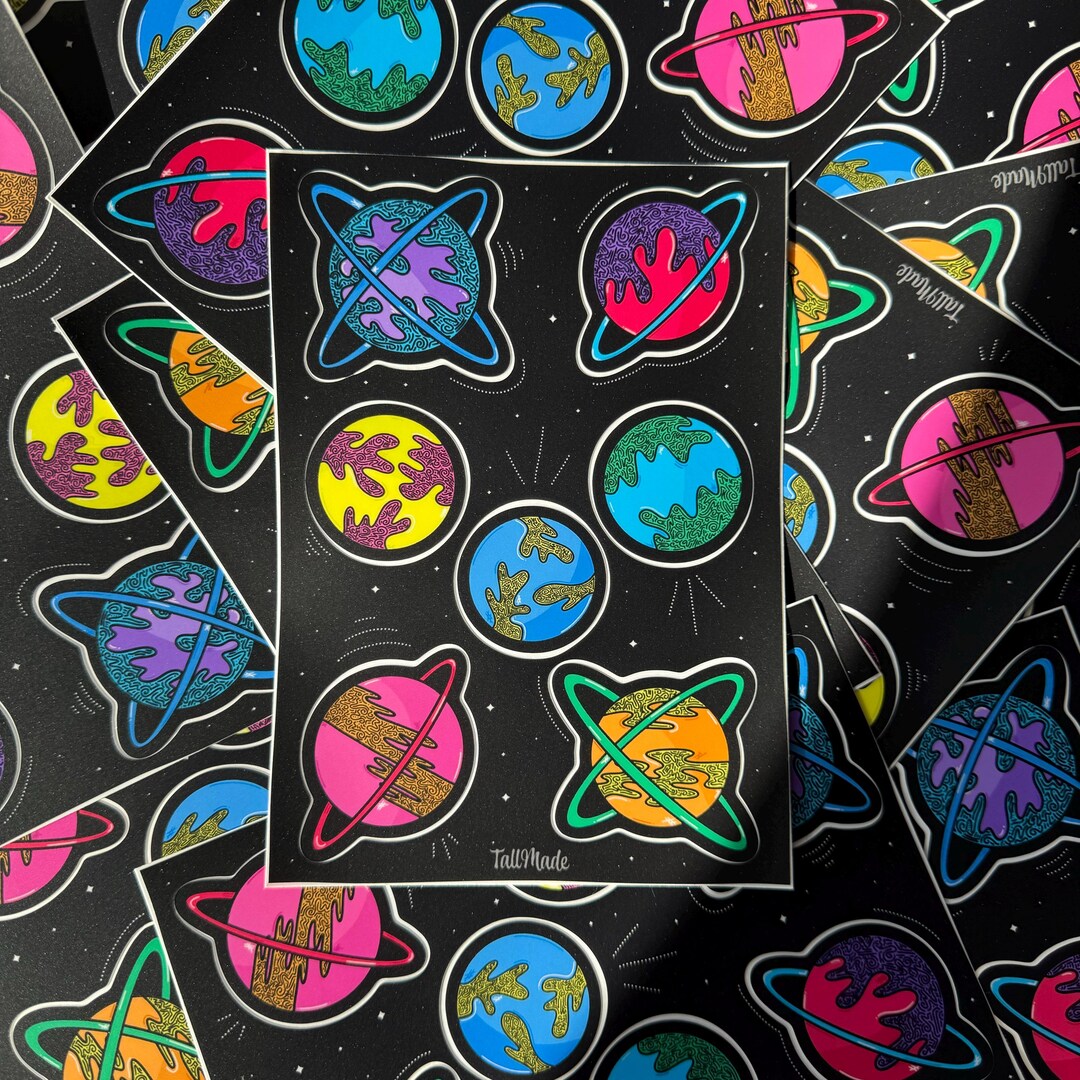 Colorful Planets Sticker Sheet: 7 Unique Vinyl Stickers - Etsy