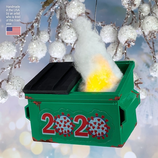 Dumpster Fire 2020 Christmas Ornament with Flickering LED Fire Light - Made in the USA
