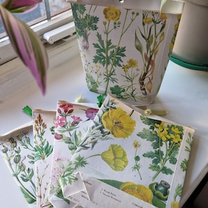 Confezione da 5 sacchetti regalo con illustrazioni di fiori selvatici vintage