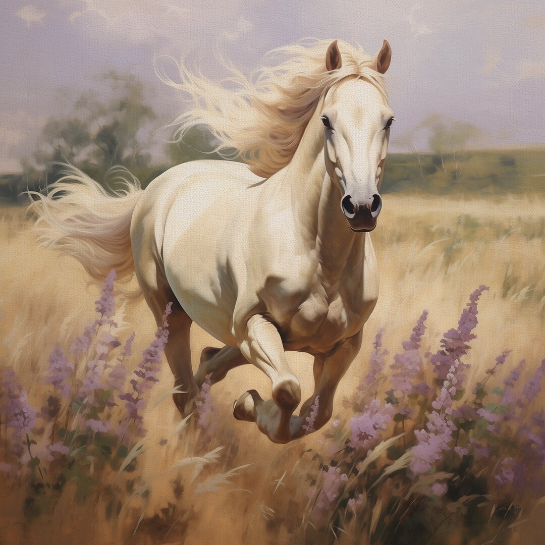 Digital Print Canvas Wall Art Horse Oil Paint Lavender Etsy