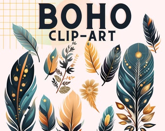 12 PNG Clip-Art Files. Boho styled Feathers